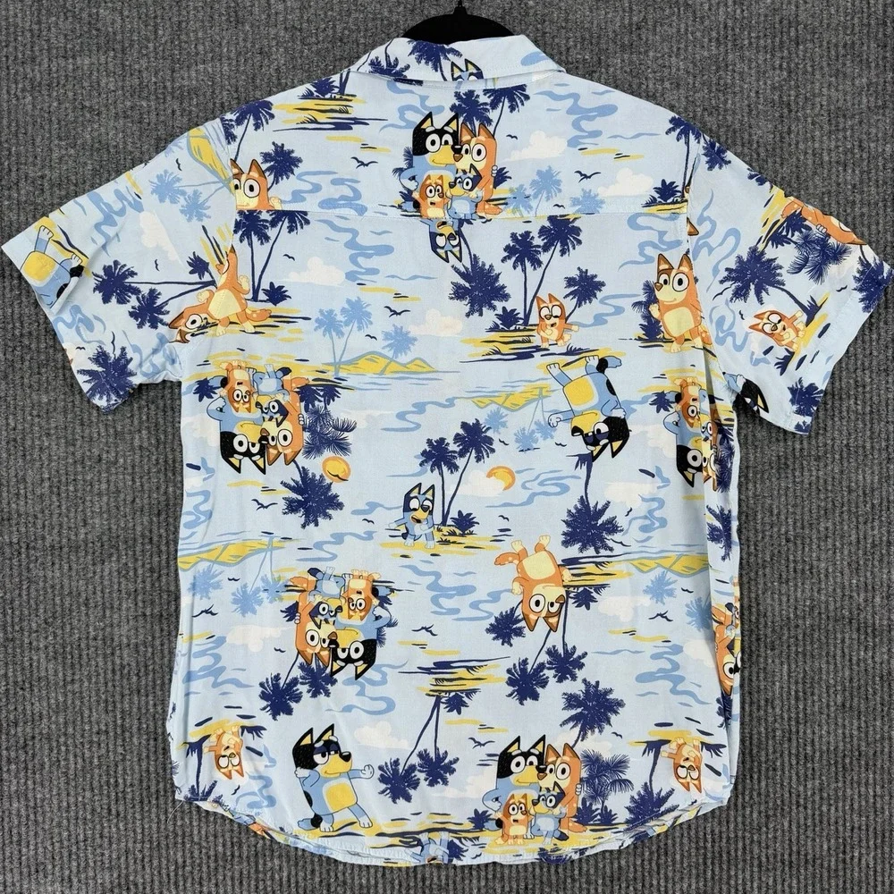 Bluey boys XXL short sleeve button up hawaiian shirt rayon cartoon tiki vacation